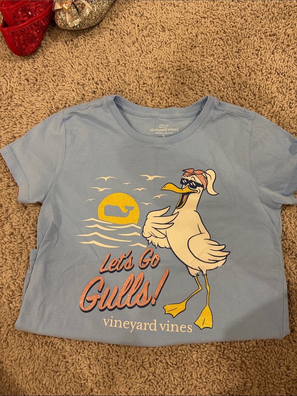 Vineyard Vines Light Blue Girls' Seagull Graphic Tee with Yellow & Coral Accents